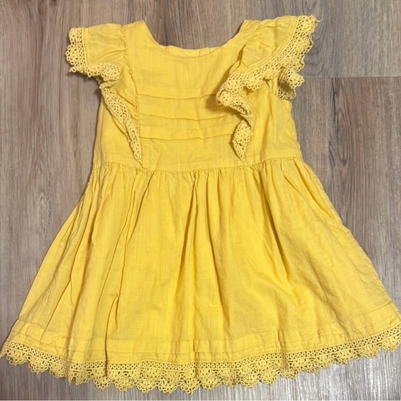 Joie Other - Joie Yellow Lace Trim Ruffle Shoulder Dress 3T EUC